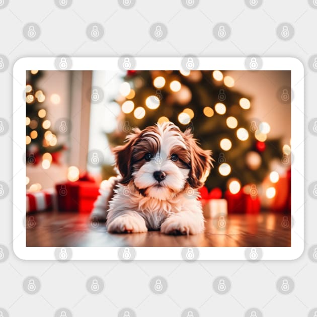 Havanese Puppy with Christmas Holiday Gifts Magnet by nicecorgi